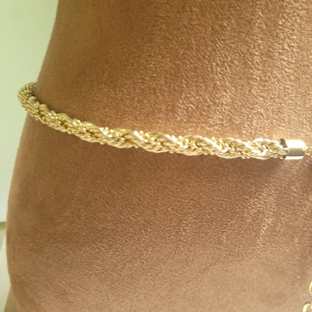 Gold Rope Chain Belt with Tassel Accent Adjustable 37 Inch Costal Grandma
